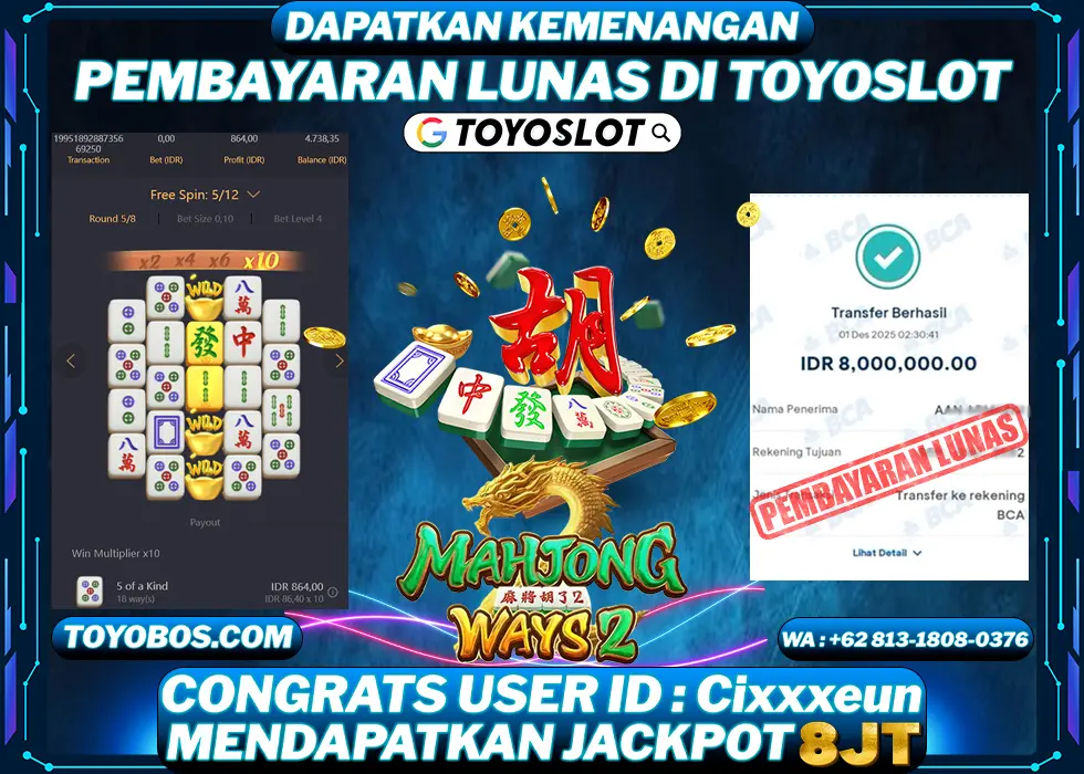 BUKTI KEMENANGAN Mahjong Ways 2 Rp8,000,000- LUNAS
